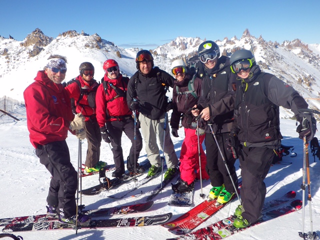 The crew at the top of Catedral Alta Patagonia enroute to Refugio Frey with Patagonia Ski Tours. 