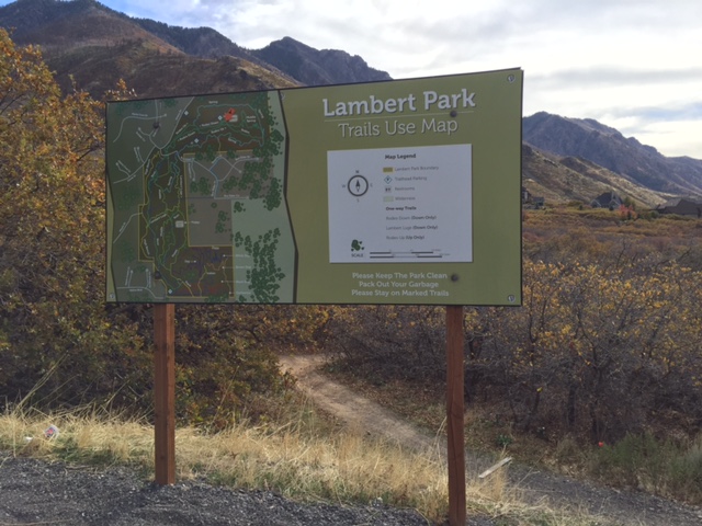 The map sign at the entrance of Lambert Park from the Rodeo Grounds parking lot. Begin the "Lambert Classic" ride here. (Photo: Jared Hargrave - UtahOutside.com)