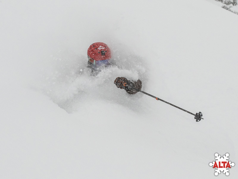 Evan Bombino of Wasatch Snow Forecast demonstrates the meaning of deep. (Photo: John Shafer - Alta. Location: Baldy Shoulder)