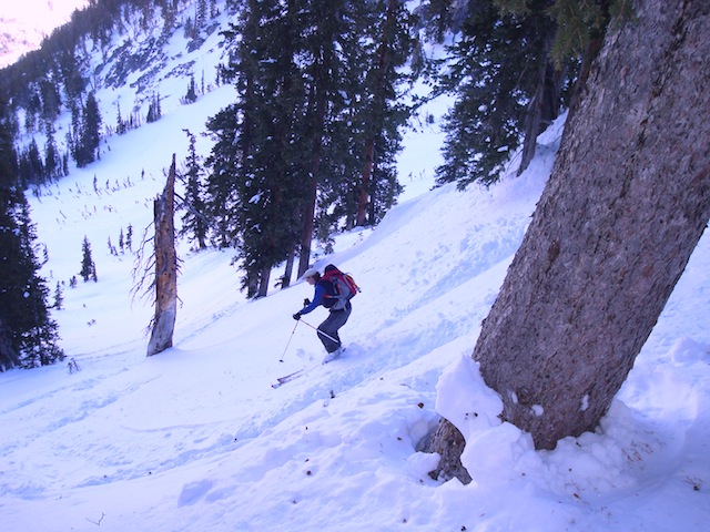 Mason Diedrich skis the top of Argenta Slide Path. (Photo: Jared Hargrave - UtahOutside.com)