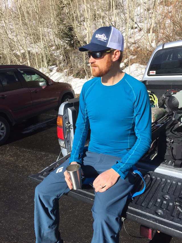 The Icebreaker Zone base layers are not just good for backcountry skiing, but also enjoying a beer on the truck tailgate at Alta. (Photo: Mason Diedrich)