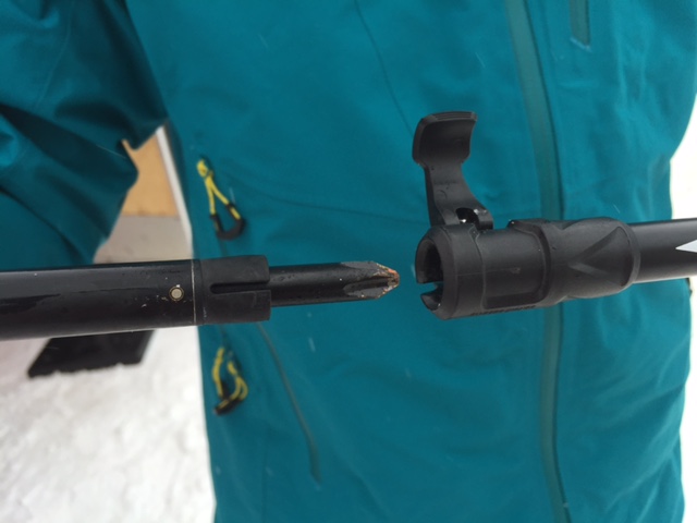 These new Atomic ski poles have Phillips and flathead screwdrivers hidden inside. Pretty cool. (Photo: Jared Hargrave - UtahOutside.com)