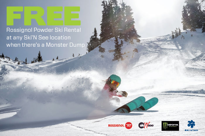 Demo FREE Rossignol Powder skis from Ski'N See on Monster Dump days at Utah ski resorts. (Image: SkiUtah)