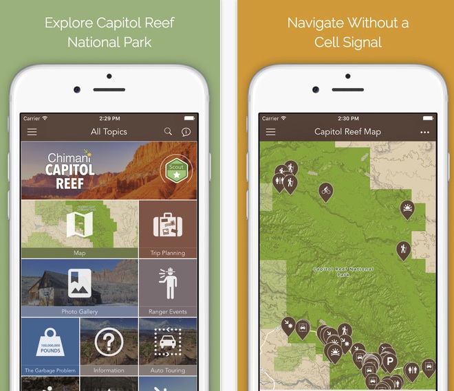 iOS screenshot of the new Capitol Reef National Park app from Chimani.