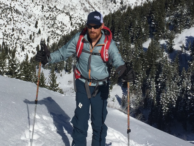 Backcountry skiing in the Wasatch Mountains with the Mountain Hardwear Micro Thermostatic Hybrid Jacket. (Photo: UtahOutside.com)