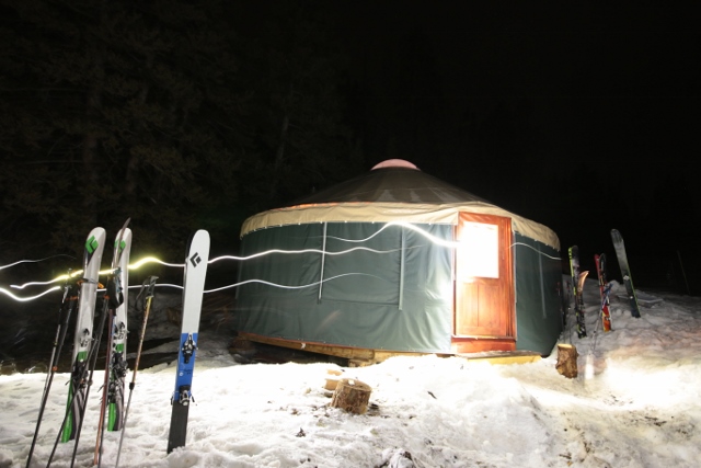 The Geyser Pass Yurt at night. The yurt is part of the Talking Mountain Yurt system in Utah's La Sal Mountains of Moab. (Photo: Jared Hargrave - UtahOutside.com)