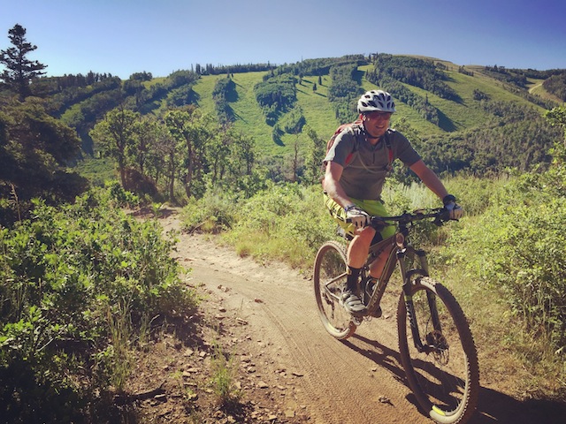 The Armstrong/Pine Cone Ridge trails are the primary ascent at the beginning of the Park City Super Epic Loop. Here, Mason Diedrich pedals up Armstrong at Park City Resort. (Photo: Jared Hargrave - UtahOutside.com)