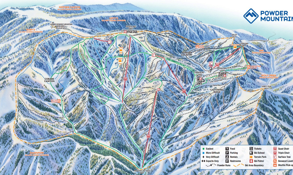 Ski area map of Powder Mountain.
