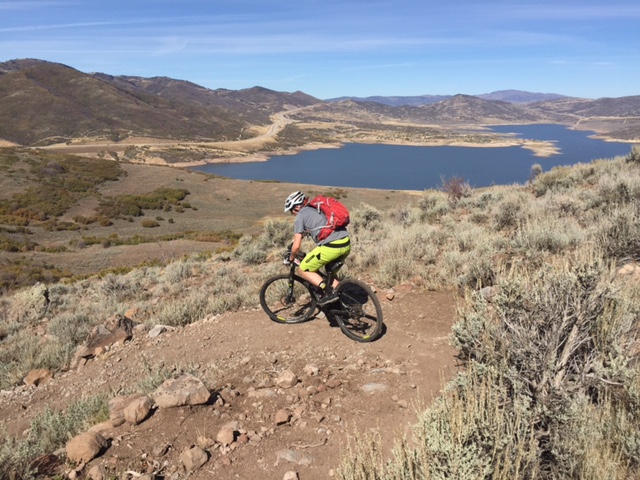 Jordanelle Reservoir comes into view as you descend the north side of the mountain on the Coyote Canyon Loop. (Photo: Jared Hargrave - UtahOutside.com)