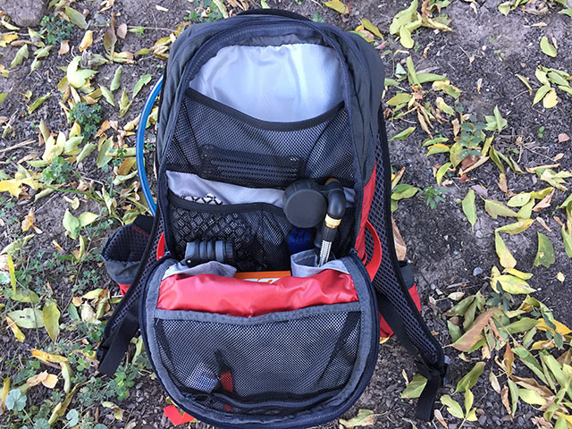 A look at the main storage space in the Duthie Hydration pack. I kept most of my bike tools in here, and used the additional pockets to store phone, food and other small items. (photo: Ryan Malavolta/Utahoutside.com)
