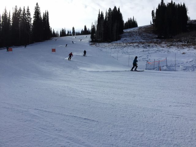 Skiers on Solitude's 2017/18 opening day